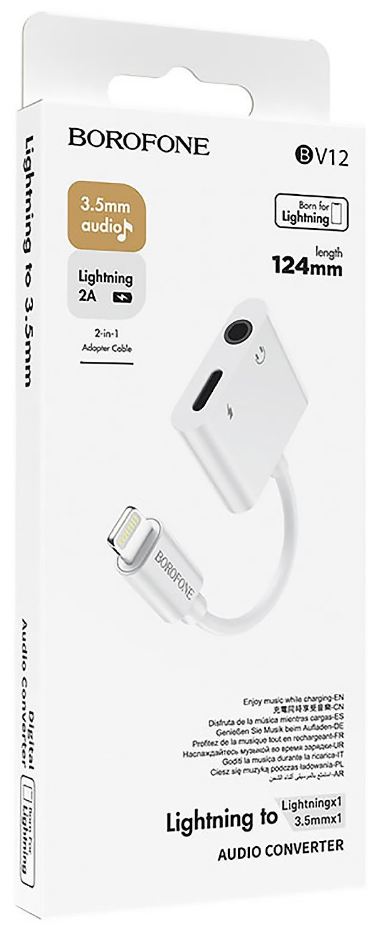 

Кабель-переходник (адаптер) Lightning 8-pin(m)-Jack 3.5mm(f), OTG, 15см, белый Borofone