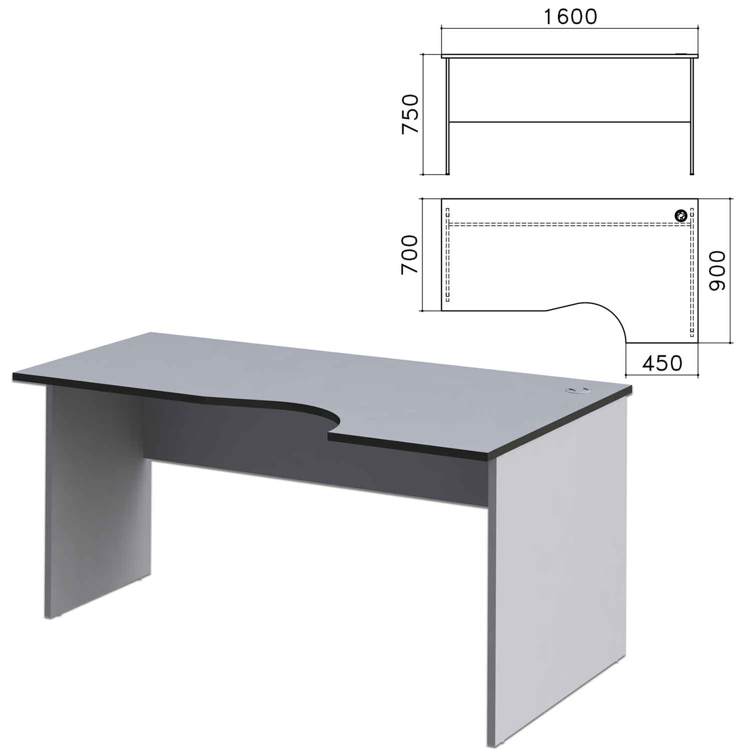 Компьютерный стол Монолит, ЛДСП, серый (СМ6.11)