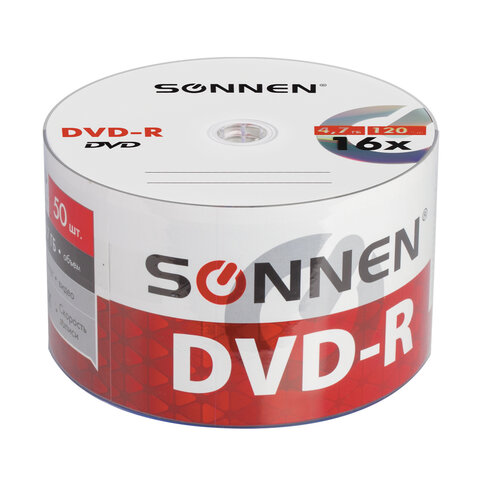 Диск SONNEN DVD-R, 4.7Gb, 16x, Bulk, 50 шт (512574)