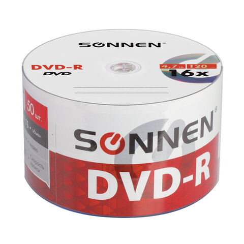 

Диск SONNEN DVD-R, 4.7Gb, 16x, Bulk, 50 шт (512574)