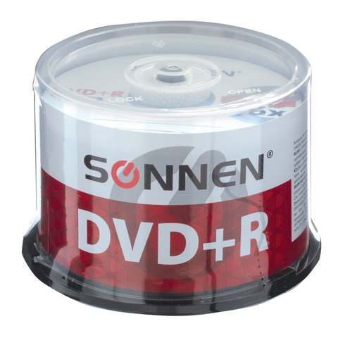 Диск SONNEN DVD+R, 4.7Gb, 16x, Cake Box, 50 шт (512577)