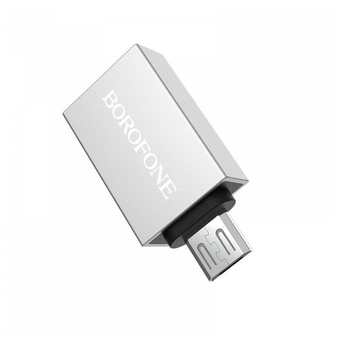 

Переходник (адаптер) Micro USB-USB, OTG, серебристый Borofone MicroUSB, BV2