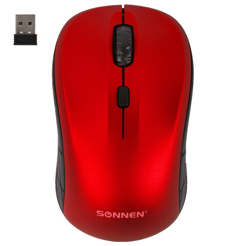 Мышь беспроводная SONNEN V-111, 1600dpi, оптическая светодиодная, USB, красный (513520)