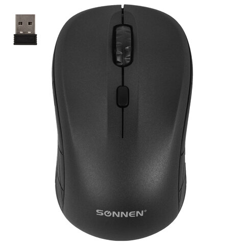 Мышь беспроводная SONNEN V-111, 1600dpi, оптическая светодиодная, USB, черный (513518)