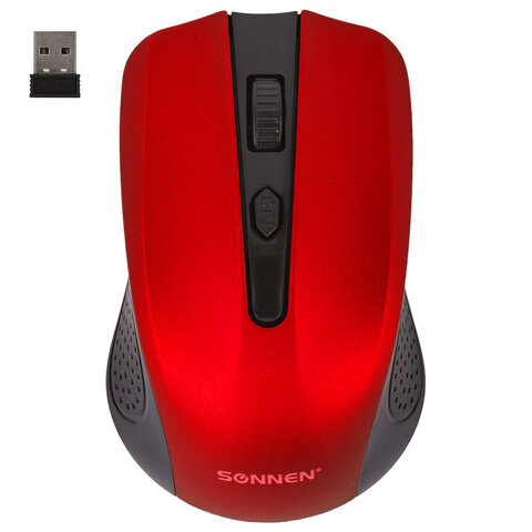 Мышь беспроводная SONNEN V99, 1600dpi, оптическая светодиодная, USB, красный (513529)