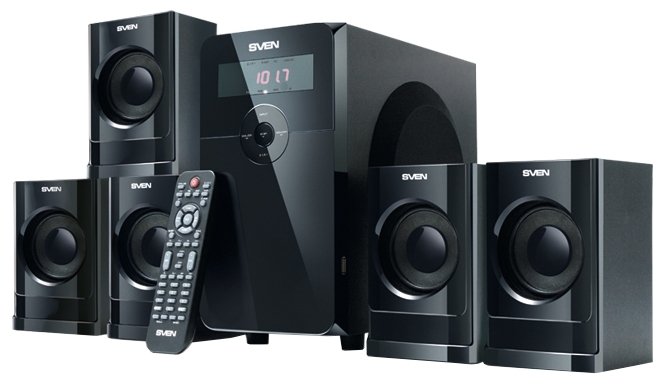 

Акустика 5.1 SVEN HT-200 (5x12W+20W, ПДУ, SD, USB, FM), черный, HT-200