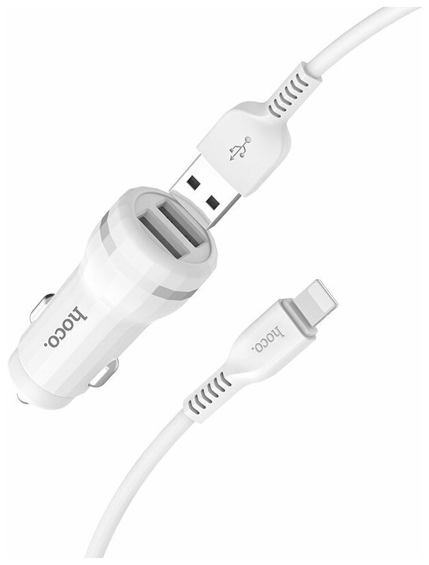 

Автомобильное зарядное устройство Hoco Z27, 2xUSB, 3.5А, 12 Вт, кабель Lightning 8-pin, белый, Z27