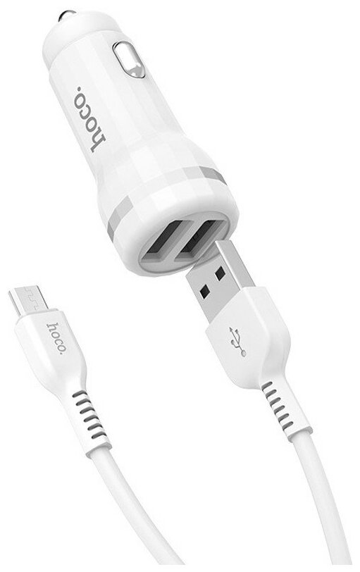 

Автомобильное зарядное устройство Hoco Z27, 2xUSB, 3.5А, 12 Вт, кабель microUSB, белый, Z27