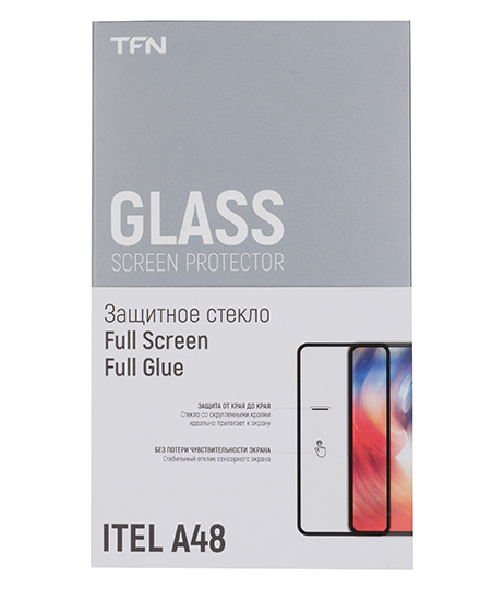 Защитное стекло TFN для экрана смартфона Itel A48 , FullScreen, поверхность глянцевая, черная рамка, 2.5D (TFN-SP-24-004G1)