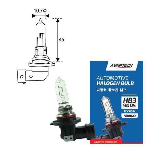 Лампа автомобильная галогенная Avantech 9005, 65Вт, 12В, HB3, 1шт. (AB0023)