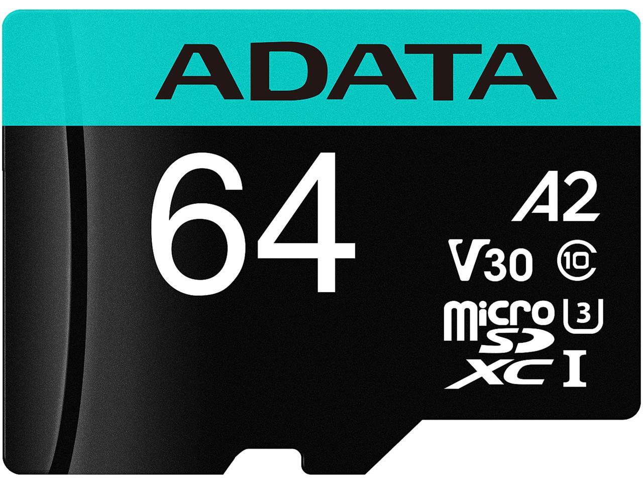 Карта памяти 64Gb microSDXC ADATA Premier Pro Class 10 UHS-I U3 V30 A2 (AUSDX64GUI3V30SA2-RA1)