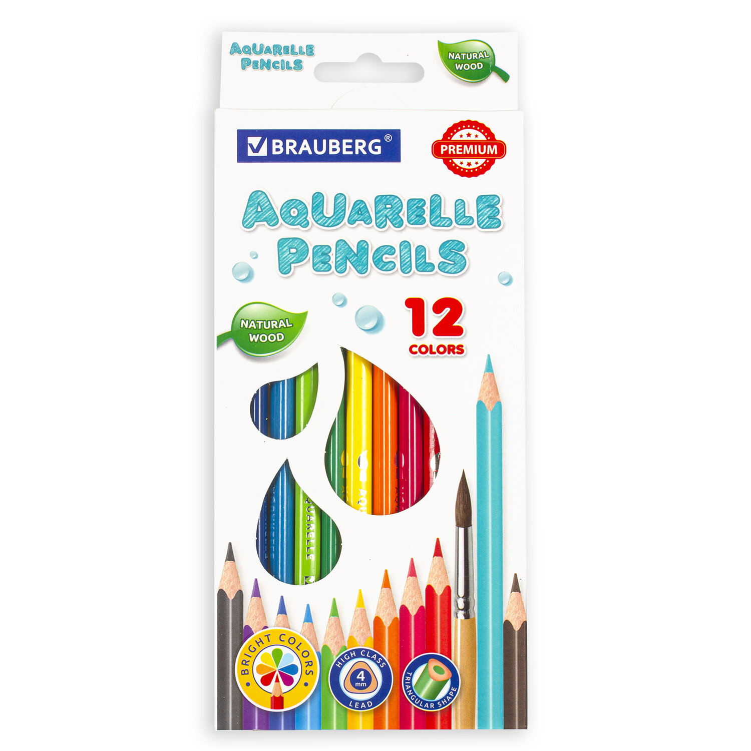 

Набор цветных карандашей BRAUBERG PREMIUM AQUARELLE, трехгранные, 12шт., заточенные (181671), нет данных