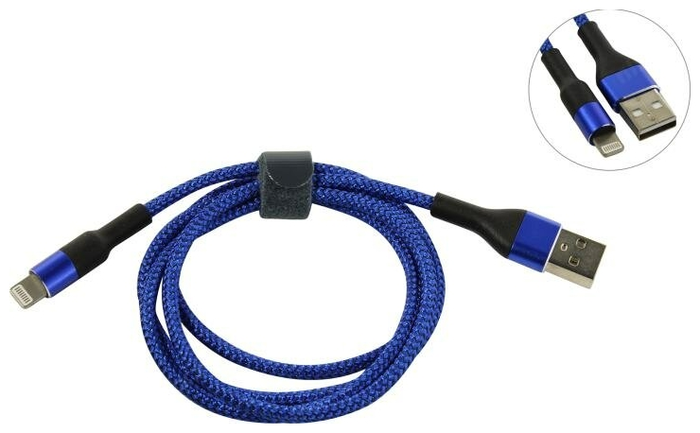 

Кабель Lightning 8-pin(m)-USB 2.0(Am), 2A, 1м, синий MEDIAGADGET (MGC023NBL)