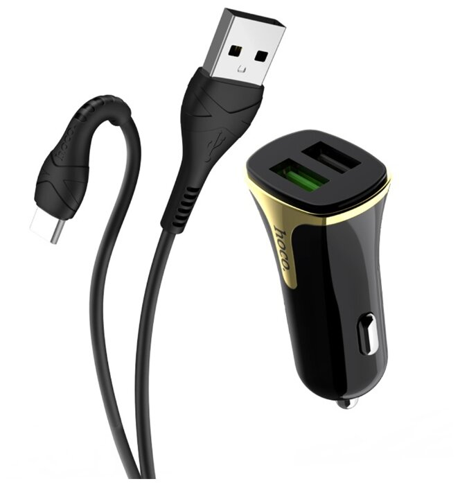 

Автомобильное зарядное устройство Hoco Z31 , USB, 3A, 12Вт, QC, кабель USB Type-C, белый, Z31