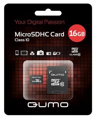 Карта памяти 16Gb microSDHC Qumo Class 10 + адаптер
