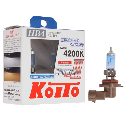 

Лампа автомобильная галогенная Koito Whitebeam , 55Вт, 12В, HB4, 4200K, 2шт. (P0757W)