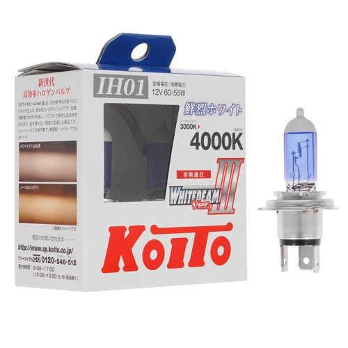 

Лампа автомобильная галогенная Koito Whitebeam, 55/60, 12В, H4B, 4000K, 2шт. (P0745W)