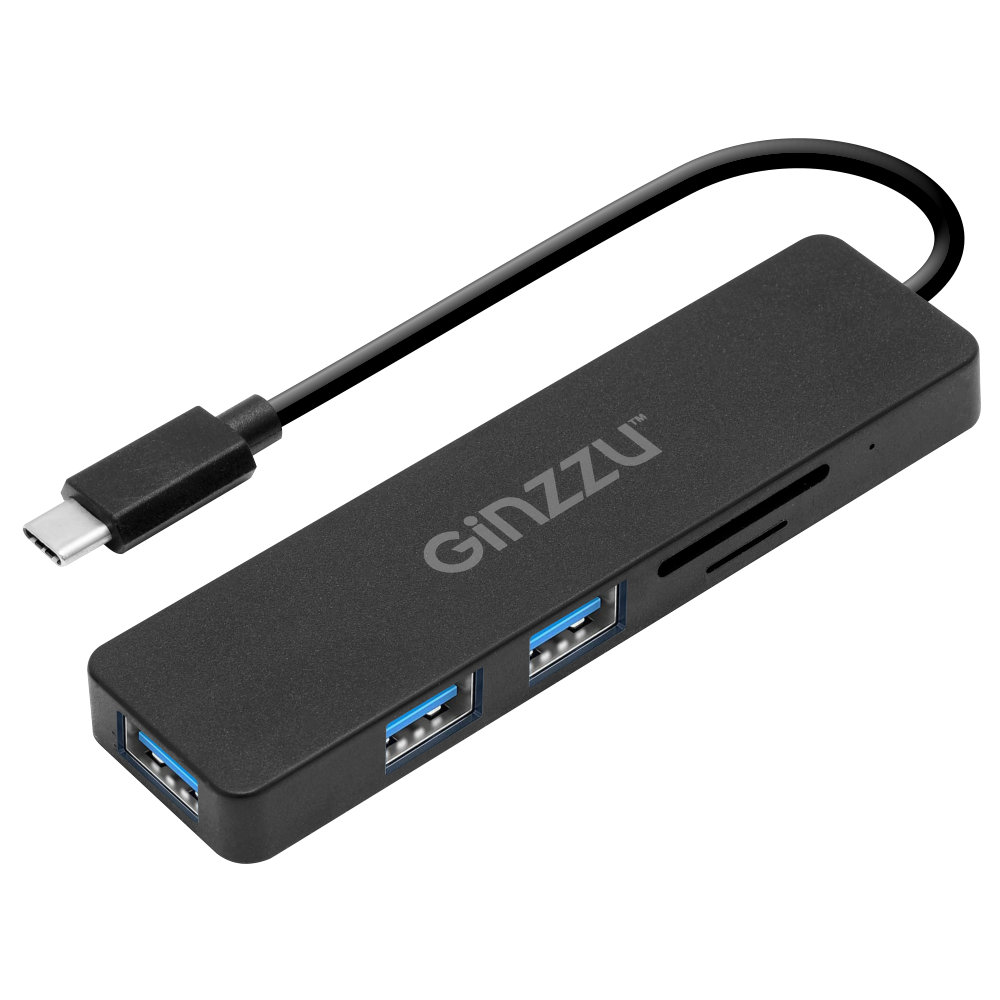 Картридер картридер Ginzzu GR-899UB, SD/SDXC/SDHC/MMC и microSD/SDXC/SDHС 2xUSB 3.0, USB Type-C, черный - фото 1