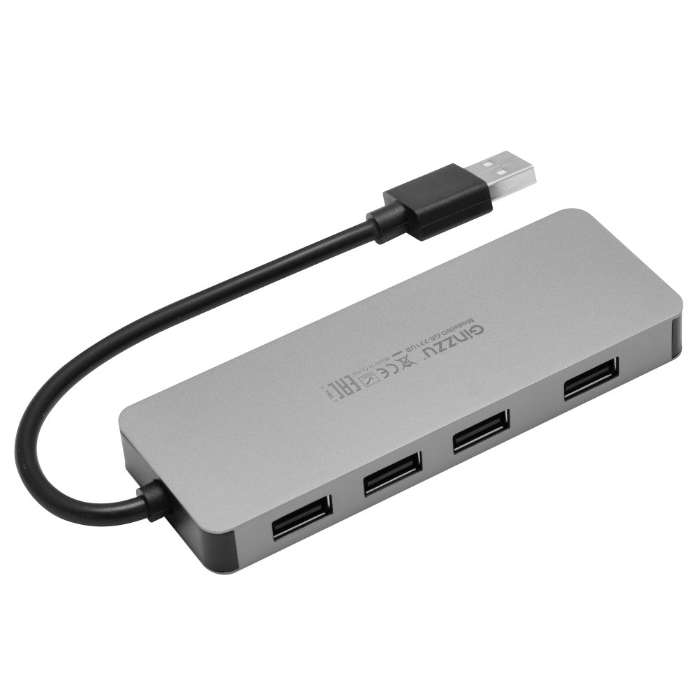 Концентратор Ginzzu GR-771UB, 4xUSB 2.0, серебристый