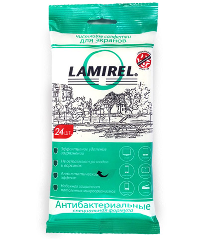Салфетки влажные антибактериальные 24 шт. для экранов LA-21617 Lamirel