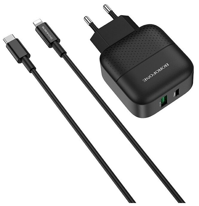 

Сетевое зарядное устройство Borofone BA46A 15W, USB, USB type-C, Quick Charge, PD, 1.5A, черный, Lightning/Type-C, BA46A