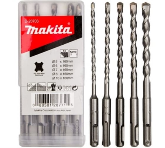 

Набор буров SDS+, 5x160, 6x160, 7x160, 8x160, 10x160, 5шт. Makita (D-20703)