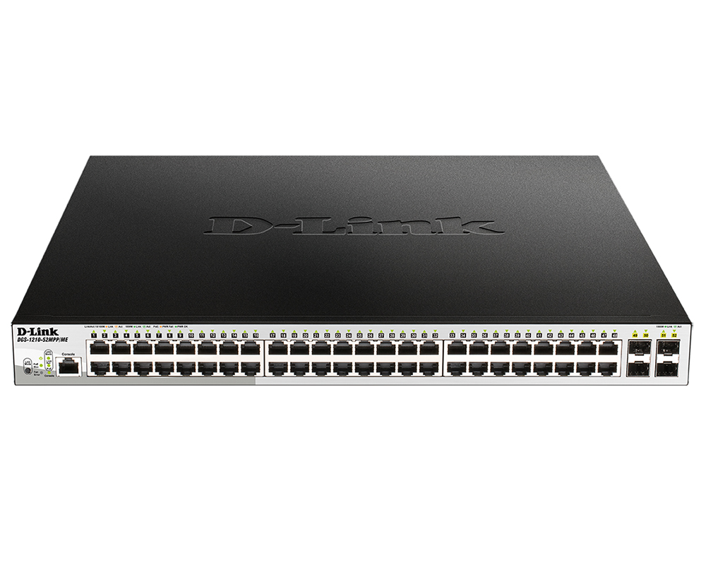 

Коммутатор D-link DGS-1210-52MPP/ME, управляемый, кол-во портов: 48x1 Гбит/с, кол-во SFP/uplink: SFP 4x1 Гбит/с, установка в стойку, PoE: 48x30Вт (макс. 740Вт) (DGS-1210-52MPP/ME/B1A), DGS-1210-52MPP/ME
