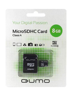 

Карта памяти 8Gb microSDHC Qumo Class 4 + адаптер, QM8GMICSDHC4