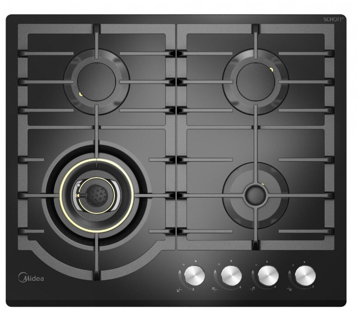 

Газовая варочная панель Midea MG696VGB 4 конфорки, черный (MG696VGB), Черная, MG696VGB