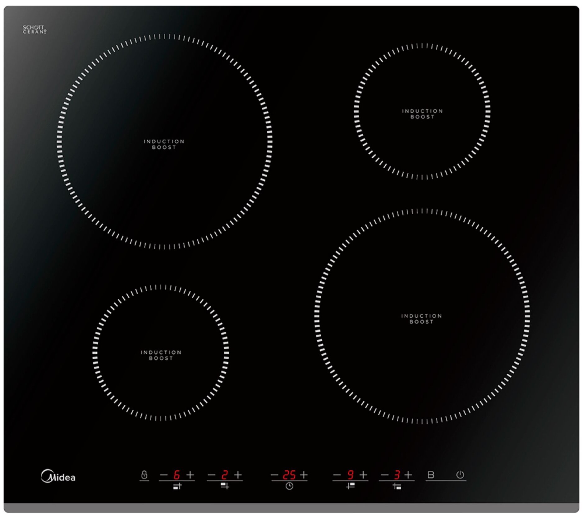 

Индукционная варочная панель Midea MIH64516F 4 конфорки, черный (MIH64516F), Черная, MIH64516F