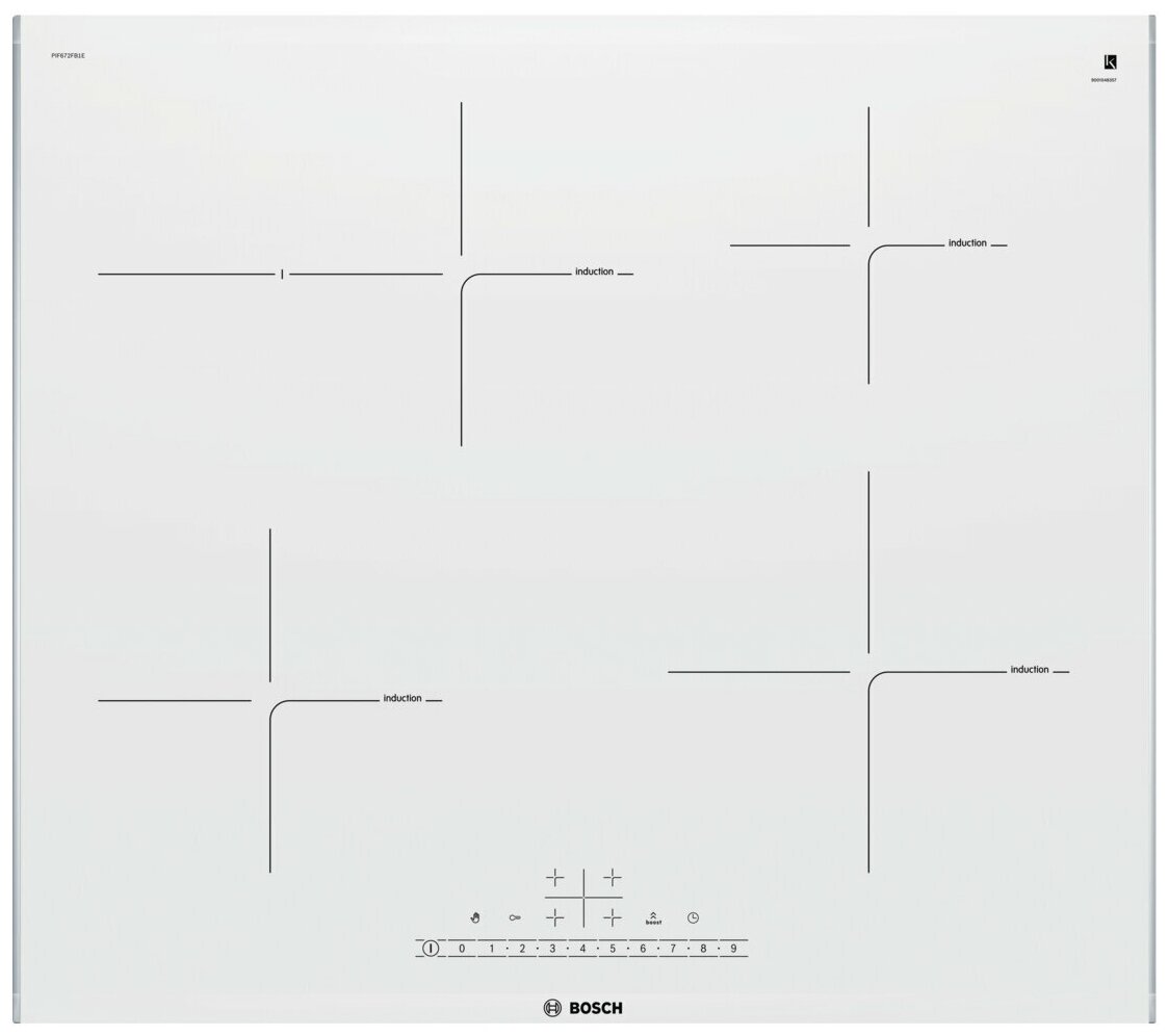 

Индукционная варочная панель Bosch PIF672FB1E, 4 конфорки, белая (PIF672FB1E), PIF672FB1E