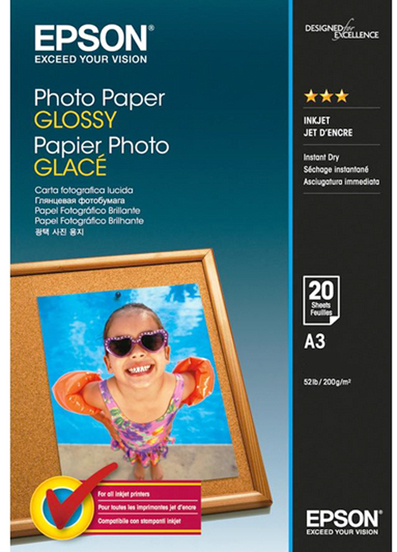 Фотобумага A3 200г/м² глянцевая, 20 листов, односторонняя, Epson Photo Paper Glossy C13S042536 для струйной печати