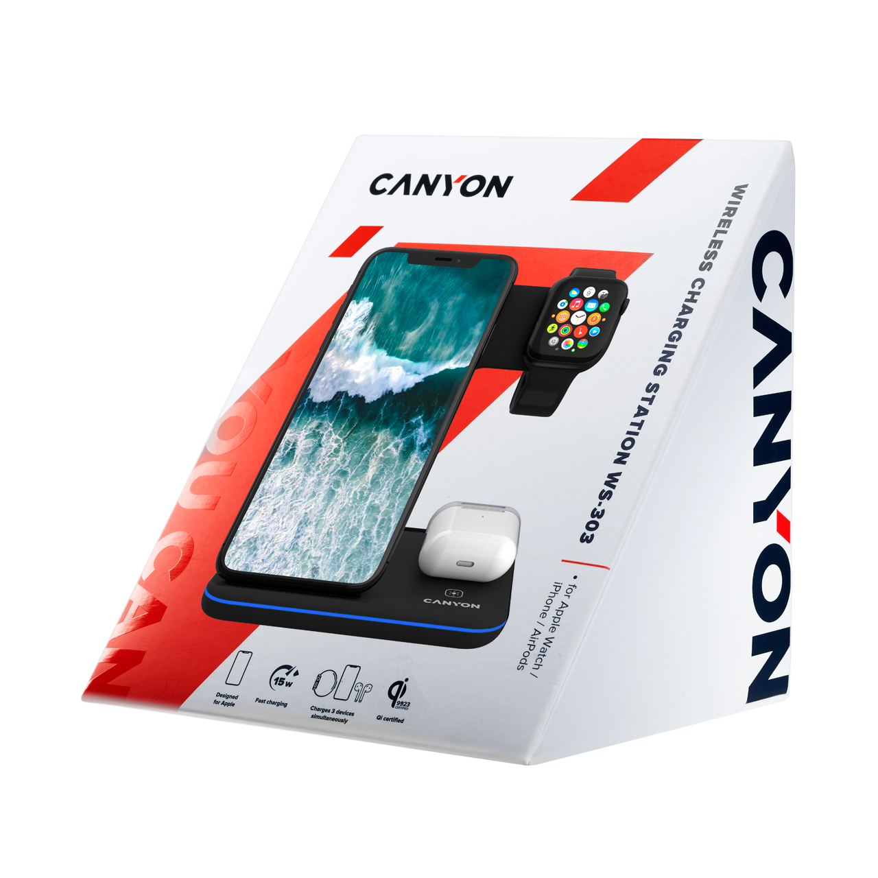 Беспроводная зарядная станция Canyon WS-303, 15 Вт, 991971 купить в Томске  в интернет-магазине e2e4