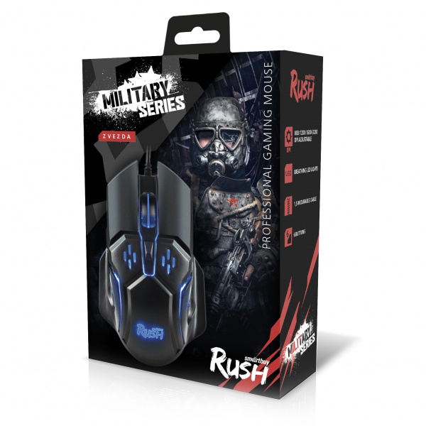 

Мышь проводная SmartBuy RUSH Zvezda 915G-K, 3200dpi, оптическая светодиодная, USB, черный (SBM-915G-K), RUSH Zvezda 915G-K