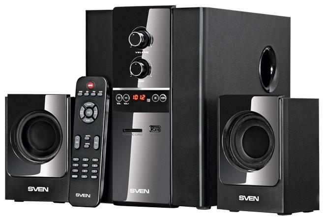 Акустика 2.1 SVEN MS-1820 (2x11W+18W, SD, ПДУ, FM-tuner, USB), Black, цвет черный - фото 1