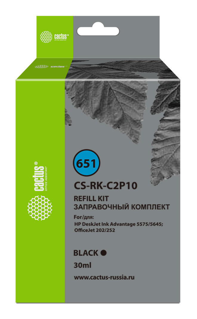 

Заправочный набор струйный Cactus CS-RK-C2P10/CS-RK-C2P10, 30 мл, черный для HP ENVY 5640 HP ENVY 5642 HP ENVY 5643 HP ENVY 5644 HP ENVY 5646 HP ENVY 5660 HP ENVY 5665 Eaio HP ENVY 7640 HP ENVY 7645 HP ENVY 8000 HP ENVY 8005 HP OfficeJet 202 HP OfficeJet 