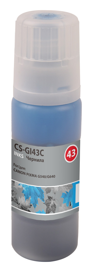 

Чернила Cactus, 60 мл, голубой, совместимые, водные для Canon Pixma G640/540 (CS-GI43C)