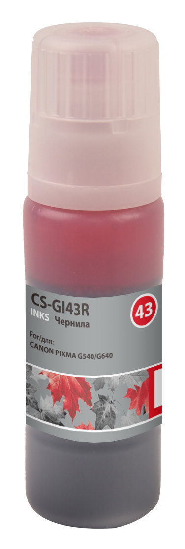 

Чернила Cactus, 60 мл, красный, совместимые, водные для Canon Pixma G640/540 (CS-GI43R)