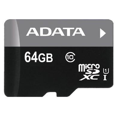 Карта памяти 64Gb microSDXC ADATA Class 10 UHS-I U1 адаптер AUSDX64GUICL10-RA1 530₽