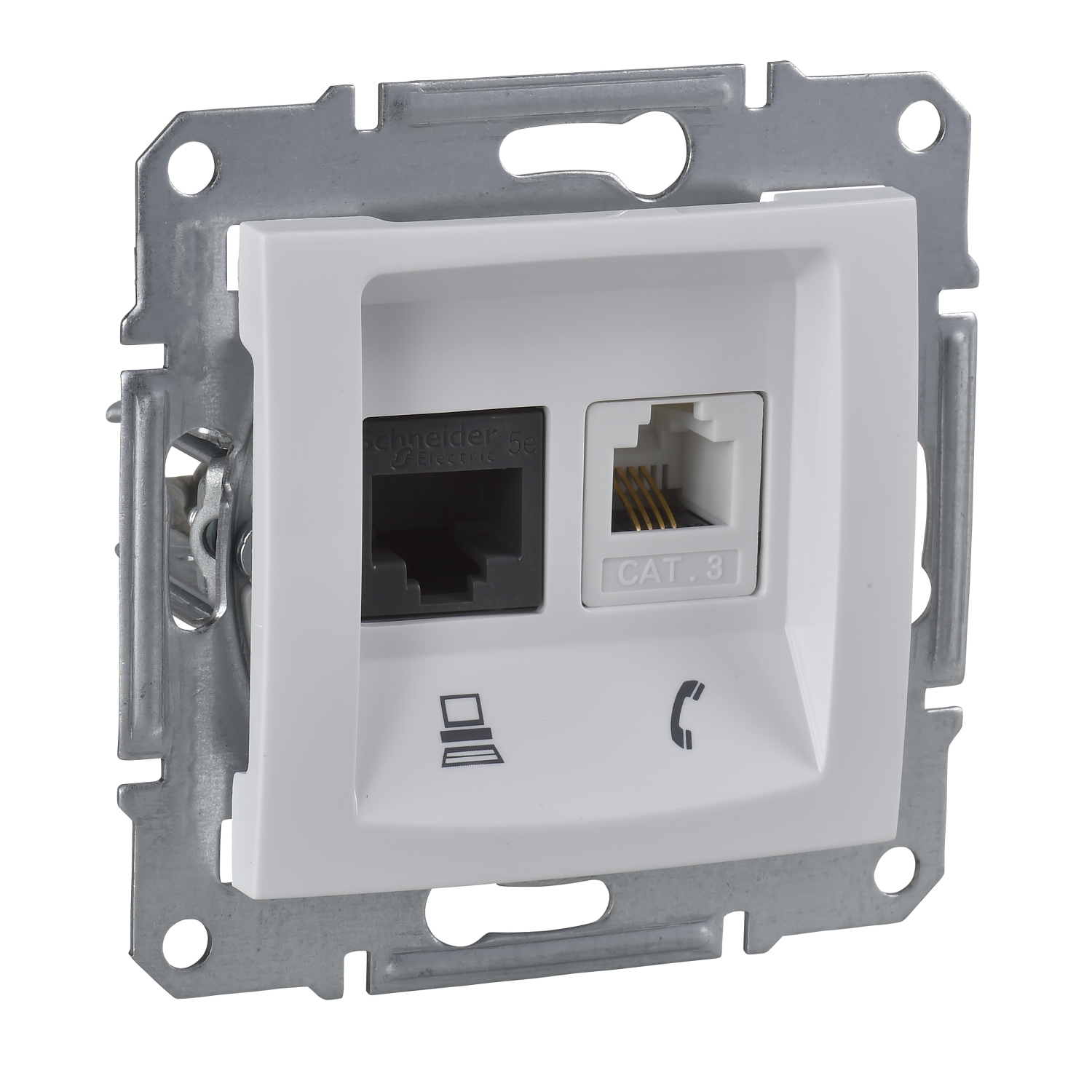 

Розетка RJ-45+RJ-11 скрытый монтаж категория 5e, механизм без рамки, белый, Schneider Electric Sedna (SDN5100121), 0