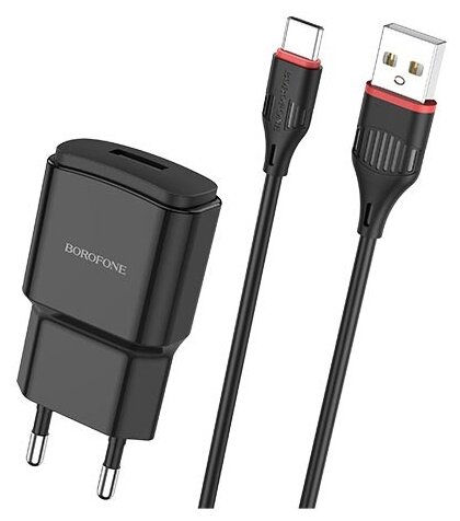 

Сетевое зарядное устройство Borofone BA48A 12 Вт, USB, 2.1А, черный, кабель USB Type C, BA48A