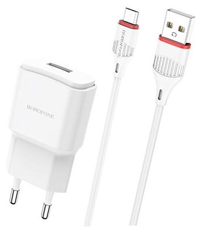 

Сетевое зарядное устройство Borofone BA48A 10 Вт, USB, 2.1А, белый, кабель microUSB, BA48A