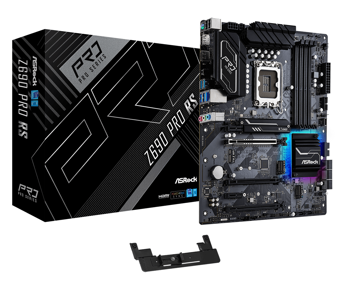 

Материнская плата ASRock Z690 PRO RS, Socket1700, Intel Z690, 4xDDR4, 3PCI-Ex16, 8SATA3, 7.1-ch, 2.5GLAN, 2 USB 3.0, 2 USB 3.2, 1 USB Type-C, HDMI, DP, ATX, Retail, Z690 PRO RS
