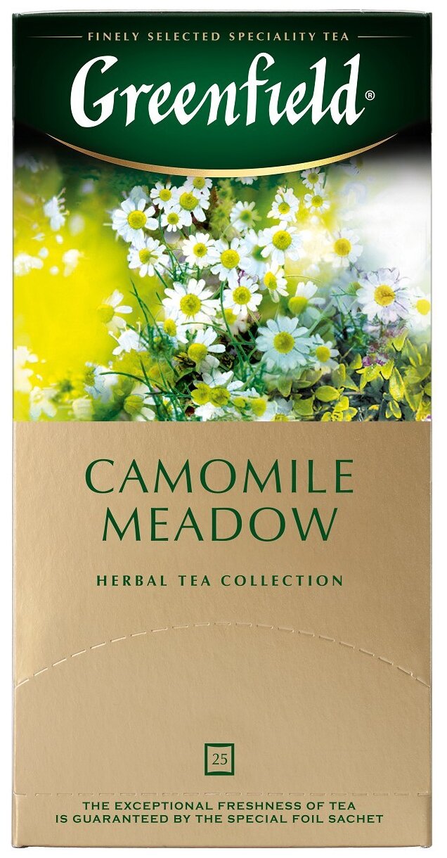 

Чай в пакетиках травяной Greenfield Camomile Meadow, 25шт.x1.5г, ромашка, мелисса (0523-10), Camomile Meadow