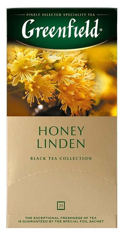 

Чай в пакетиках черный Greenfield Honey Linden, 25шт.x1.5г, липа/мёд (1119-10), Honey Linden