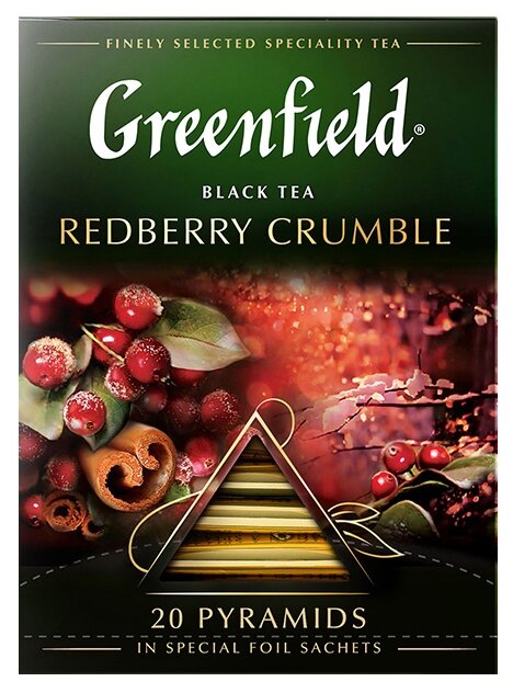 

Чай в пакетиках черный Greenfield Redberry Crumble пирамидка, 20шт.x1.8г, брусника/корица (1134-08), Redberry Crumble