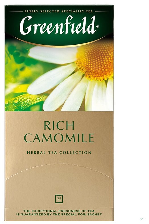 

Чай в пакетиках травяной Greenfield Rich Camomile, 25шт.x1.5г, ромашка/корица (0432-10), Rich Camomile