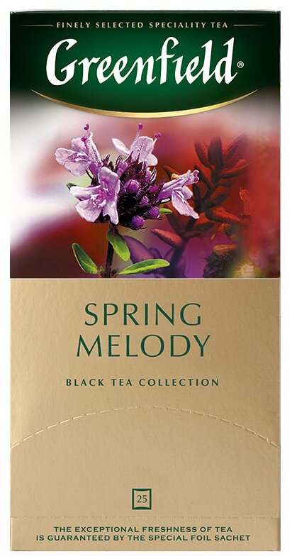 

Чай в пакетиках черный Greenfield Spring Melody, 25шт.x1.5г, чабрец/мята (0525-10), Spring Melody