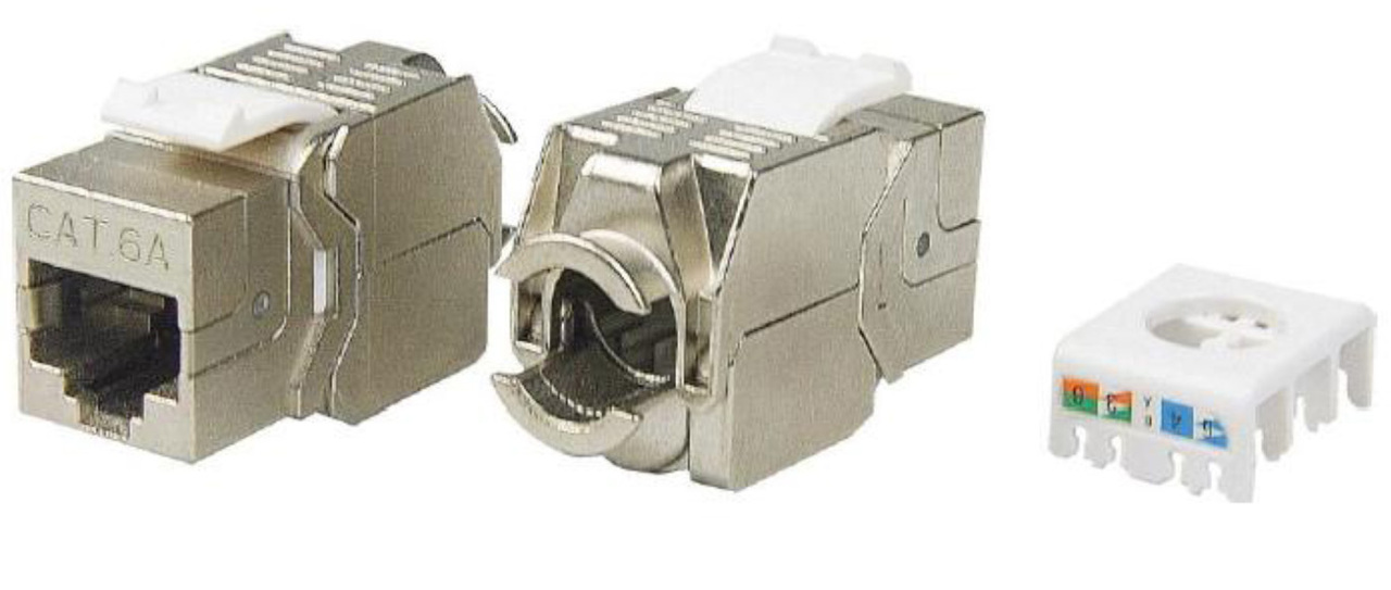 Модуль Keystone Hyperline, RJ-45(8P8C) cat.6a экранированный, 1шт., белый (KJ8-8P8C-C6A-180-TLS-SH-F-WH)