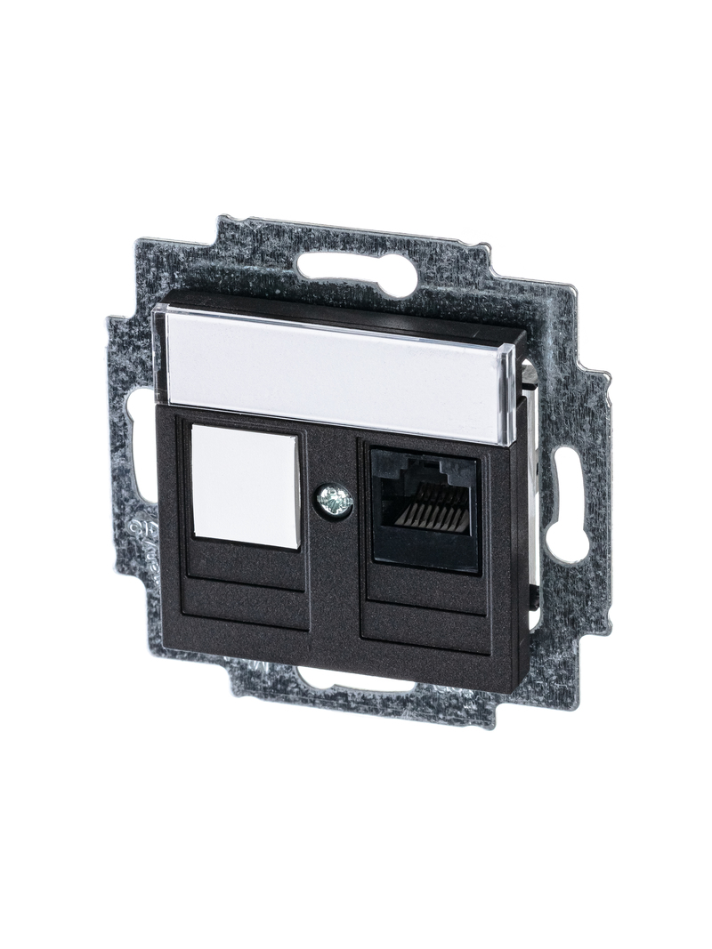 

Розетка RJ-45 скрытый монтаж категория 5e, механизм без рамки, антрацит, ABB (2CHH295117A6063)